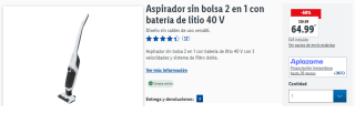 Aspirador sin bolsa 2 en 1 con batería de litio 40 V por 64.99€