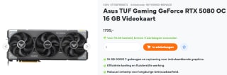 ASUS TUF Gaming GeForce RTX 5080 OC videokaart voor €1799 bij UwGameSpecialist