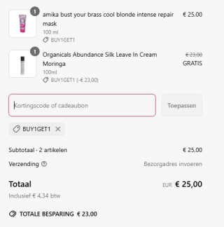 1+1 gratis op amika & Organicals