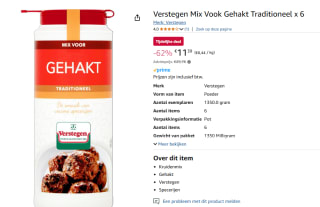 6 Stuks Verstegen Mix voor Gehakt Traditioneel 225 g voor €11,39 bij Amazon