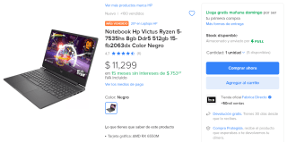 HP Victus Ryzen 5-7535hs 8GB 512GB por $11,299 | Mercado Libre
