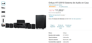 Onkyo HT-S3910 Home Teather por $11,056 en Amazon