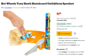 Hot Wheels Tony Hawk Skateboard Ontbijtkom Speelset voor €9,98 bij Bol