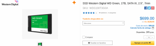 SSD Western Digital Green 1TB por $699 en CyberPuerta