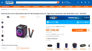 Kit com Caixa de Som + 2 Microfones da JBL, modelo Partybox Encore - R$ 1.799,99