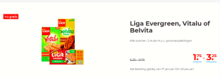 Liga BelVita koekjes sandwich yoghurt aardbei 1 + 2 gratis bij Hoogvliet