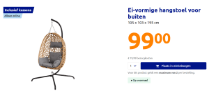 Ei-vormige hangstoel in Bohemian stijl voor buiten voor €99 in de Action webshop