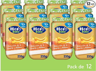 Pack de 12 x 235 g. Hero Baby Tarritos de Melocotón de la Huerta y Plátano. Por 13,23€