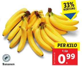 1 Kilo bananen voor €0,99 bij de Lidl