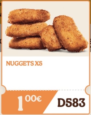 5 nuggets por 1€ en Burger King (tambien vegetales)