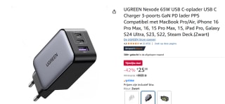Ugreen GaN X 65W snellader adapter met 2 USB C en 1 USB poort voor €25,98 bij Amazon