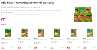 Alle Knorr Wereldgerechten of trattoria 1+ 1 gratis bij de Plus