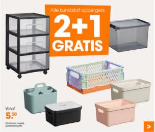 2+1 gratis op kunststof opbergers bij Kwantum