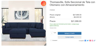 Thomasville, Sofa Seccional con Otomano por $21,999 en Costco