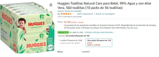 Pack 10 toallitas Huggies Natural Care 56 unidades por 9.72€