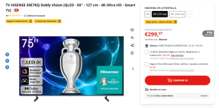 Hisense TV 50E7KQ QLED Smart TV de 50 Pulgadas Televisor, Quantum Dot Colour por 299,97€