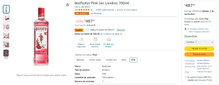 Beefeater Pink Gin Londres 700ml por $393 en Amazon