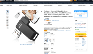 Memoria PenDrive USB de 256GB por Smartphone 4 en 1 a solo 24,99€