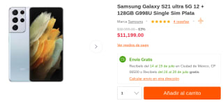 Samsung Galaxy S21 Ultra 5G 128GB por $9,855 en Linio