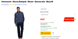 Pastunette Huispak met rits blauw voor €50,98 bij Bol