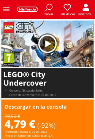 Lego City Undercover Nintendo Switch por 4,79€.