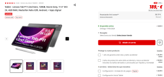 Tablet Lenovo P11 (2ª Gen.) 11,5" de 4GB+128GB + Pen, Wi-Fi por 189€ (newsletter por 179€)