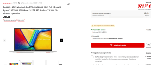 Portátil ASUS Vivobook Go E1504FA-NJ644, AMD Ryzen 5 7520U, 16GB RAM, 512GB SSD, Radeon 610M, Sin sistema operativo por 371,07€