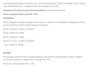 Gratis tickets voor de Petrol winter sample sale in Tilburg