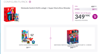 Nintendo Switch OLED Neón + Mario Kart 8 + 3 Meses Switch Online + Super Mario Bros Wonder por 349€