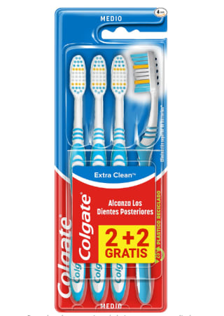 Pack 3 Colgate Extra Clean Cepillo de Dientes, Medio, 4 Unidades por 4.06€