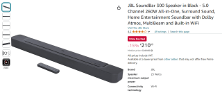 JBL SoundBar 300 voor €210,99 met Amazon Prime