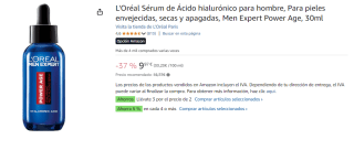 3 Botes de L'Oréal Sérum de Ácido hialurónico para hombre, Para pieles envejecidas, secas y apagadas, Men Expert Power Age, 30ml por 19.42€