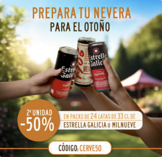 Código 50% Descuento segunda unidad pack 24 lata Estrella Galicia o 1906 en Bigcrafters