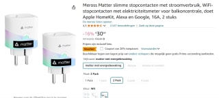 Meross - Smart Wi-Fi Plug - Duopack voor €22,28 bij Amazon