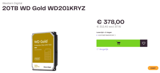 WD Gold, 20TB (WD201KRYZ) voor €378 bij Truebase