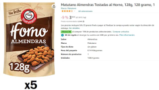 Pack 5 Matutano Almendras tostadas al horno bolsa 128 g por 12.9€