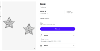 Pendientes Plateados De Acero Inoxidable estrella marca Fossil por 15€