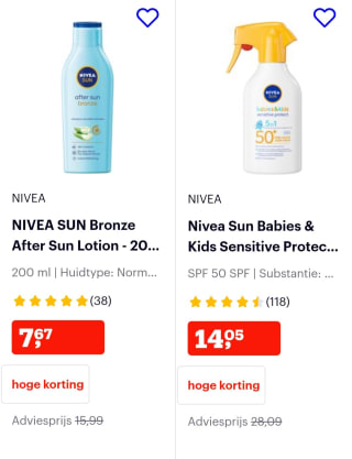 50% korting op veel zonbescherming