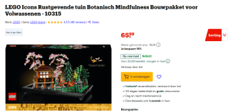 Lego Icons (10315) Rustgevende tuin voor €65,99 bij Bol