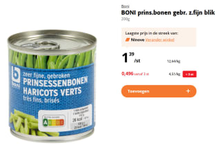Boni zeer fijne gebroken prinsessenbonen 200 gram voor €0,50 vanaf 3 stuks bij Colruyt