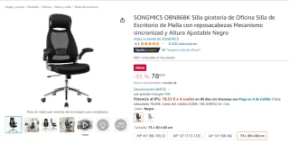Silla de escritorio de Malla SONGMICS OBN86BK por 78.04€