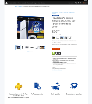 PS5 Slim digital + Astro Bot y PS5 Slim con lector por 474€ (precio en carrito para suscriptores a PS Plus)