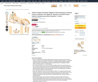 Triángulo de escalada para niños Plegable 3 Piezas con Rampa y Arco Balancín por solo 93,50€