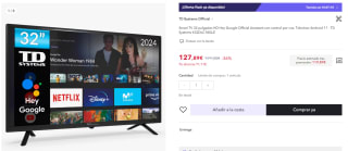 TV 32" TD Systems K32DLC18GLE Hey Google Official Assistant, control por voz por 119,89€ (cuenta nueva por 115,89€