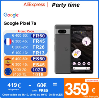 Smartphone 6.1" Google Pixel 7a - 8/128 Go, version globale à 278,769€