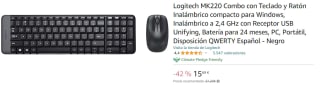 Combo con Teclado y Ratón Logitech MK220 por 15.69€.