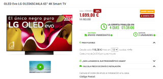 TV OLED Evo LG OLED65C44LA 65" 4K Smart por 1.699€