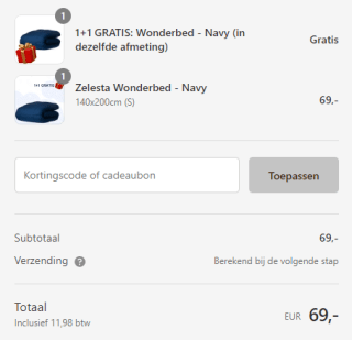 1+1 gratis op alle Wonderbed effen-kleuren dekbedden van Zelesta