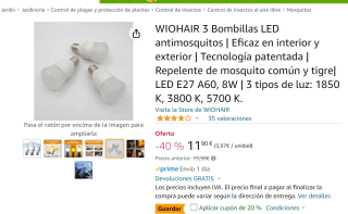 3 Bombillas LED antimosquitos marca Wiohair por 9,52€