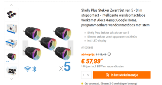 Shelly Plus Plug S 5-pack Tussenstekker WiFi, Bluetooth Zwart 5 stuks voor €57,99 bij Nbb